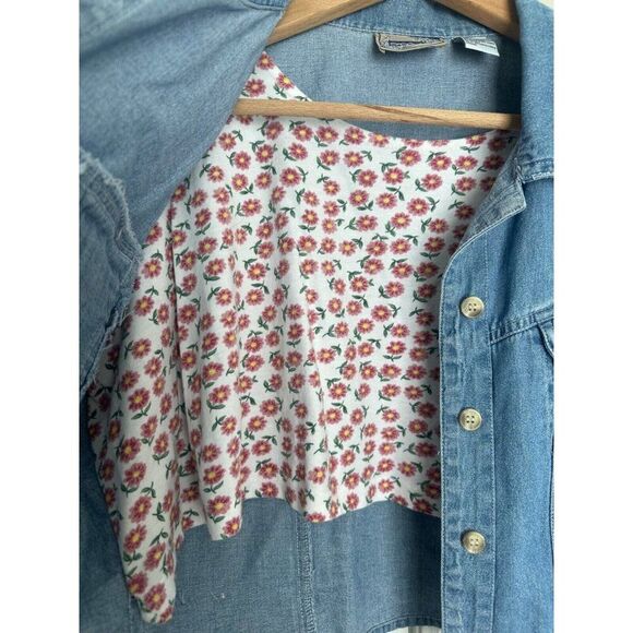 VTG Women's LG One Piece Floral Denim Overlay Cowgirl Rodeo Top - Picture 4 of 6